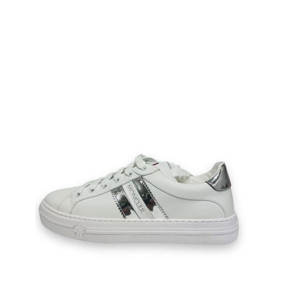 MONCLER White Leather Logo Accent Chrome Tab Ariel Sneakers Trainers EU 40 US 10 - Picture 1 of 9